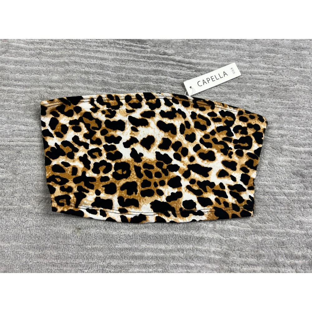 Capella Tube Top Women Small Tan Leopard Print Cropped Strapless BTP3099 Stretch